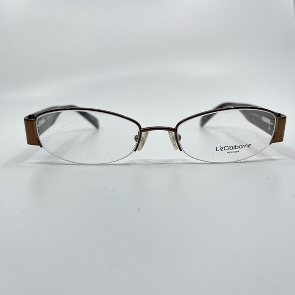 Liz Claiborne Eyeglasses L339 8FH 51-18-135 Wood Print Brown Half Rimless H6778 - Picture 2 of 9